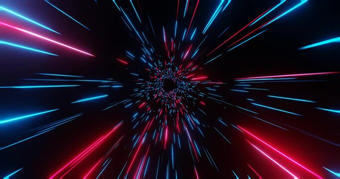 Neon glowing rays in motion. Hyper jump. Abstract cosmic background. Video animation Ultra HD 4K 3840x2160