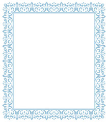Decorative frame Elegant vector element for design in Eastern style, place for text. Floral blue and white border. Lace illustration for invitations and greeting cards