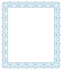 Decorative frame Elegant vector element for design in Eastern style, place for text. Floral blue and white border. Lace illustration for invitations and greeting cards