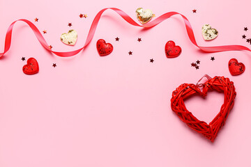 Beautiful composition for Valentine's Day on color background
