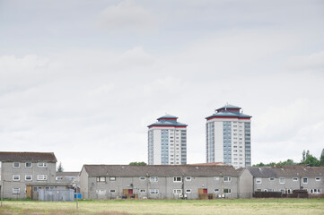 Derelict abandoned council house in poor housing estate in Paisley