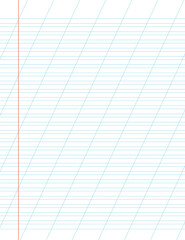 Graph paper. Printable lined grid paper with color horisontal, diagonal lines. Geometric pattern for school, oblique notebook. Realistic lined paper blank size Letter. Exercise page for calligraphy
