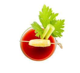 Glass of bloody mary cocktail garnished with cilantro and lime on white background © Pixel-Shot