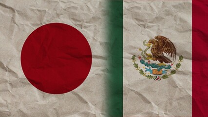 Mexico and Japan Flags Together, Crumpled Paper Effect Background 3D Illustration