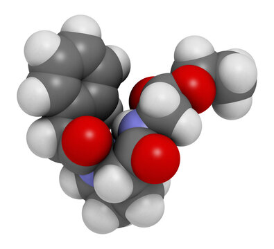 Omberacetam nootropic drug molecule. 3D rendering.