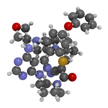 Rilzabrutinib drug molecule. 3D rendering.