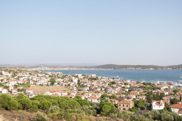A general view of Cunda Island from top of the Island. Aegean resort town Cunda Island, also called Alibey Island, (Turkish: Cunda Adası, Alibey Adası), Greek Moschonisi at Ayvalik, Balikesir, Turkey.