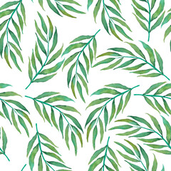Naklejka na ściany i meble Watercolor seamless pattern with vintage leaves. Beautiful botanical print with colorful foliage for decorative design. Bright spring or summer background. Vintage wedding decor. Textile design. 