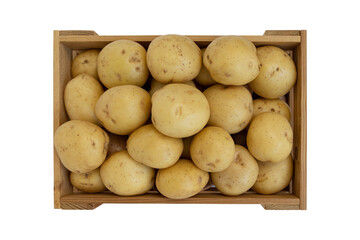 box with potatoes isolated on white background