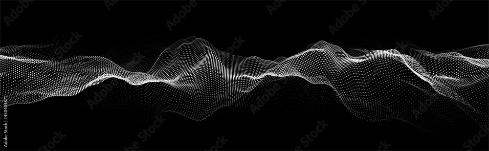 Leinwandbilder Abstract background of points. Vector wave of particles. Network. Cyber structure. Big data stream.