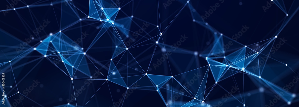 Fototapete Abstract digital background of points, lines and triangles. Glowing plexus. Big data. Network or connection. Abstract technology science background. 3d rendering