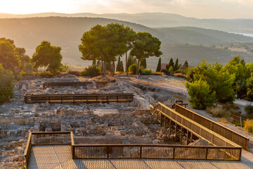  The view from Tzipori National park looking west towards the sunset and archaeological digs of dwellings from the second temple period  in Israel.
