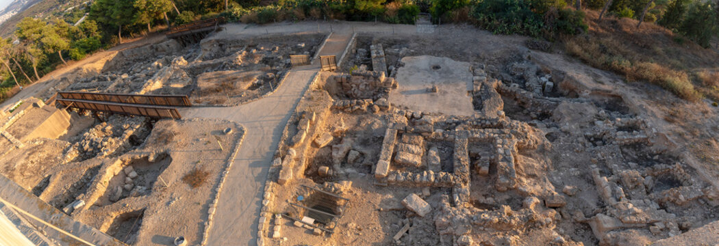 View of archaeological dig from the roof of the Crusader's Fortress at Tzipori National Park in Israel
