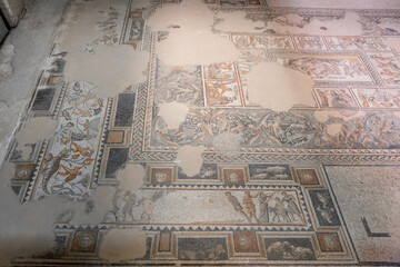 The Dionysus House mosaic floor at Tzipori National Park in Israel.
