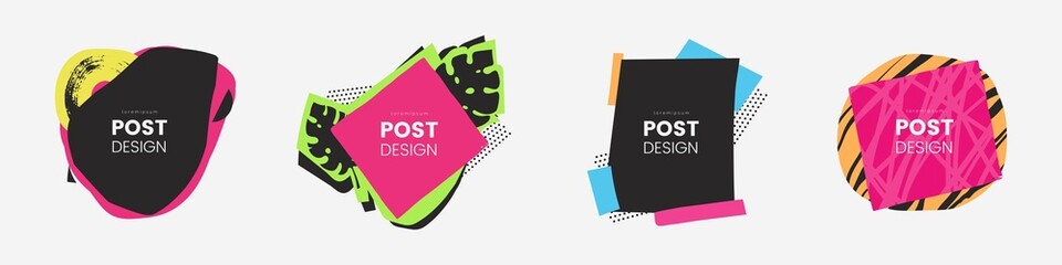 Collection of banner in collage style. Colorful decorative text message shapes. Set of abstract shapes for your text message. Ideal for social media post, label, ad, sticker. Vector illustration.