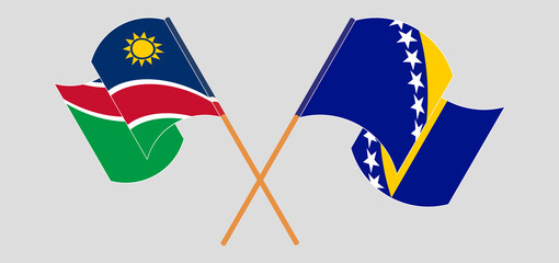 Crossed and waving flags of Namibia and Bosnia and Herzegovina