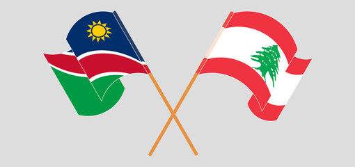 Crossed and waving flags of Namibia and the Lebanon