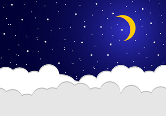 Night landscape cloud with moon and star on blue sky background