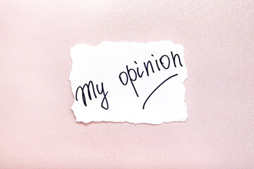 My opinion - text on pink background