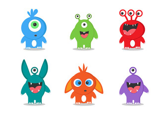 Cartoon monster mascot. Funny Halloween monsters, horns and silly alien creatures. Spooky character isolated icon illustration