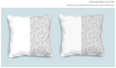Vector soft fabric pillow mock up for your design.  Pillows with transparent shadows. View from the top