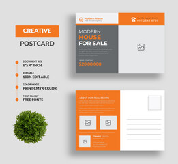 Real Estate and Modern Home Sale Postcard Design Template