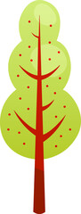 Vector Illustration In Cartoon Style With Gradients. Stylized High Tree On White Background. Tree With Brown Trunk And Green Leaves Mass With Berries