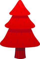 Vector Illustration In Cartoon Style With Gradients. Stylized Christmas Tree On White Background. Spruce With Brown Trunk And Red Leaves Mass