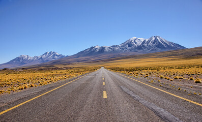 Fototapeta na wymiar Driving through the amazing landscape of the Salar Aguas Calientes, Atacama Desert, Chil