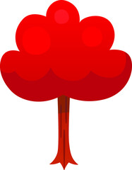 Vector Illustration In Cartoon Style With Gradients. Stylized Tree On White Background. Big Tree With Brown Trunk And Texture, Red Leaves Mass