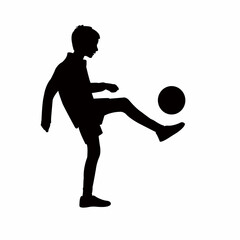 a boy playing football, silhouette vector