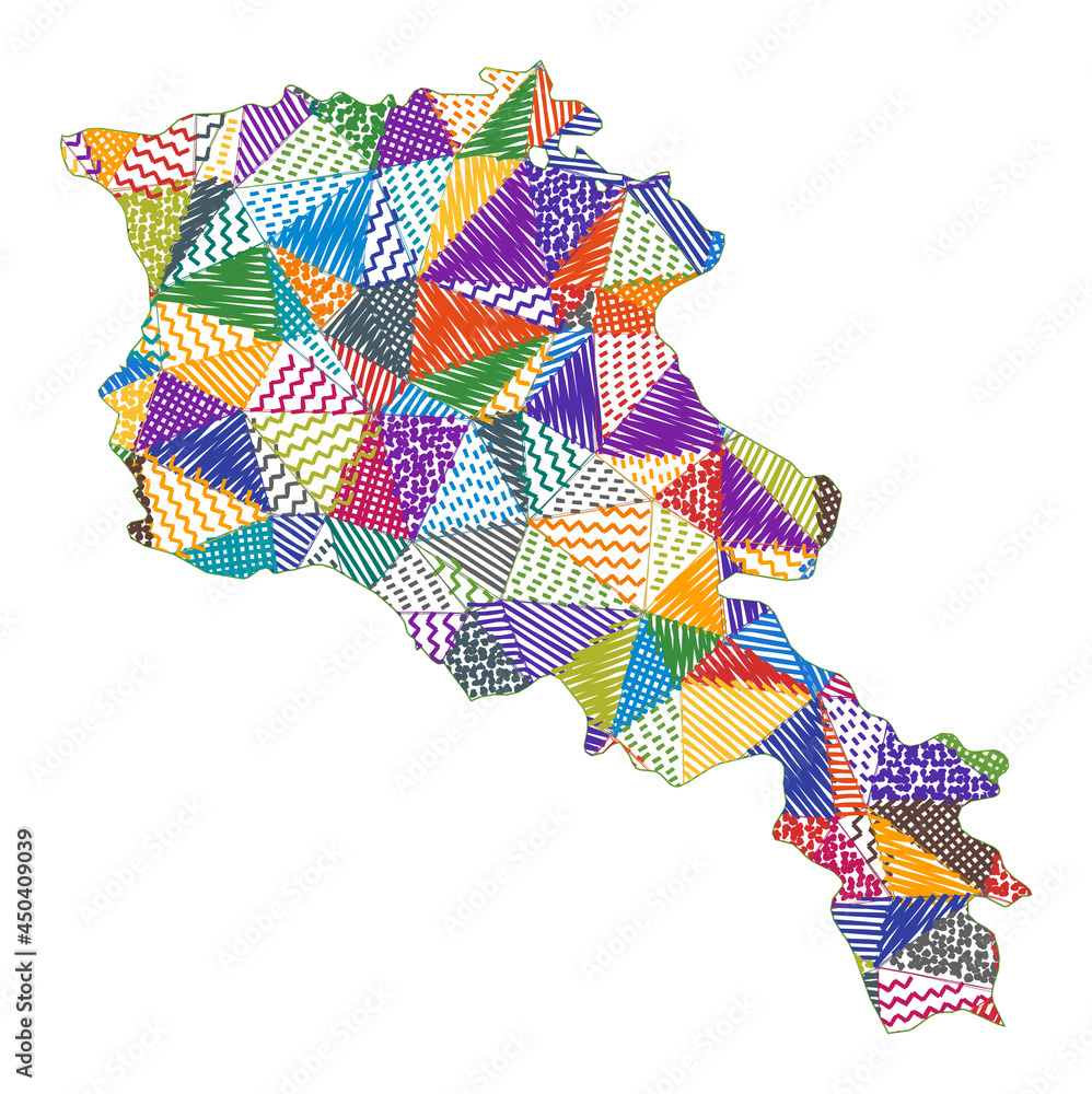 Wall mural Kid style map of Armenia. Hand drawn polygons in the shape of Armenia. Vector illustration.