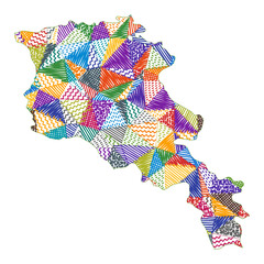 Kid style map of Armenia. Hand drawn polygons in the shape of Armenia. Vector illustration.