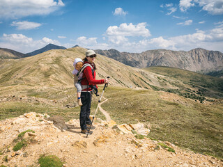 Mother and daughter hiking in the high country, Colorado