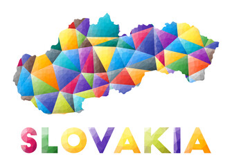 Slovakia - colorful low poly country shape. Multicolor geometric triangles. Modern trendy design. Vector illustration.