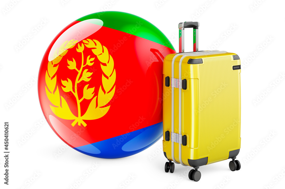 Poster suitcase with eritrean flag. eritrea travel concept, 3d rendering