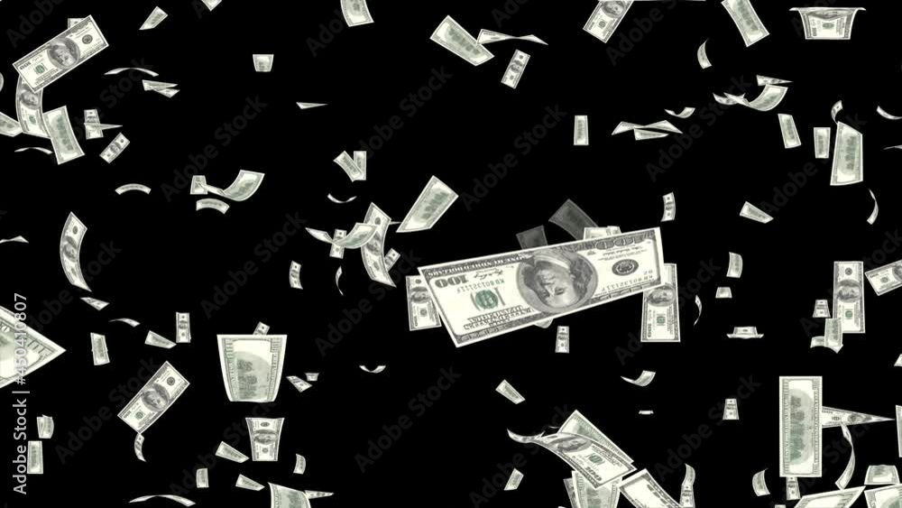 Poster 4k loop animation falling frame with us dollar bundles. wealth and money dollar on green screen conc