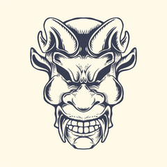 Devil face head line inking illustration Premium Vector
