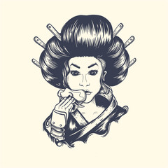 Geisha illustration inking Premium Vector
