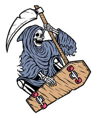 grim reaper skateboarding illustration
