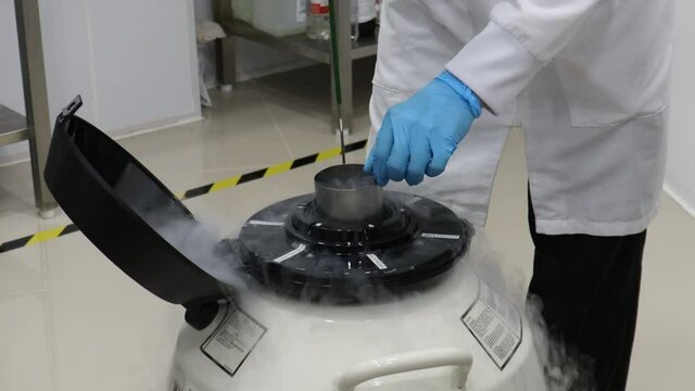 Liquid nitrogen cryogenic tank at life sciences laboratory