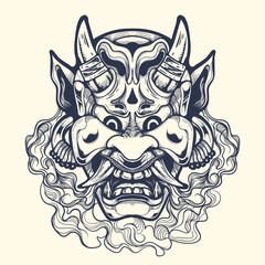 Oni line inking artwork illustration Premium Vector
