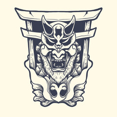 Oni with japanese hell gate inking illustration Premium Vector
