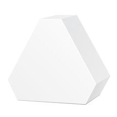 White Die Cut Box Cardboard Hexagon Triangle Carry Box Bag Packaging For Food, Gift Or Other Products. On White Background Isolated. Ready For Your Design. Product Packing Vector EPS10