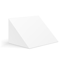 White Cardboard Triangle Box Packaging For Food, Gift Or Other Products. Illustration Isolated On White Background. Mock Up Template Ready For Your Design. Product Packing Vector EPS10