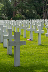 Colleville-Sur-Mer, France - 08 03 2021: Normandy American Cemetery and Memorial and the white...