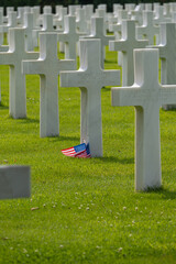 Colleville-Sur-Mer, France - 08 03 2021: Normandy American Cemetery and Memorial and the white...