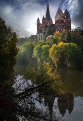 River Lahn. Limburg an der Lahn Germany. St. Georg's Dom. Sunrise.