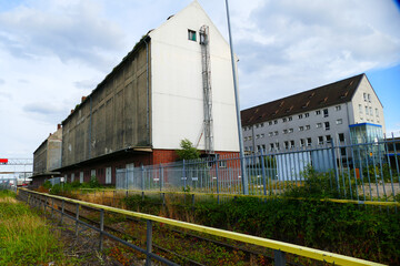 Old abandoned warehouse at an inland port (Midland Canal) that has not been in use for years. Lost...