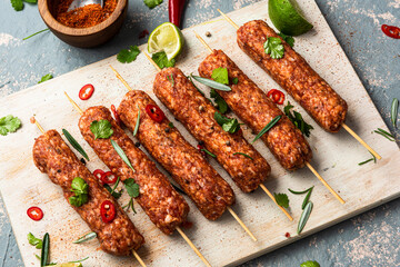 BBQ Shashlik or Shish Kebab Prepared for Grilling